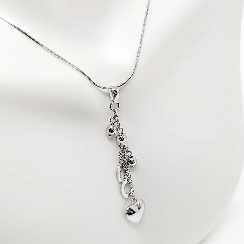 New sterling silver 925 charm dangle pendant necklace heart love ball oval - Picture 6 of 6